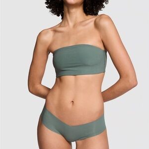 VS Pink Base Stretch Bandeau Bra Forest Green micro rib medium